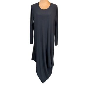 Planet by Lauren G Black Long Sleeve Asymmetrical Hem Dress USA Made Lagenlook‎